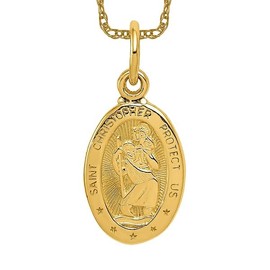 10K Solid Yellow Gold Saint Christopher Medal Patron of Travelers Athletes Protection Necklace Christian Religious Chain Pendant Faith Charm 21mm x 10mm Only