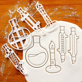 Set of 4 Laboratory Themed Cookie Cutters (Designs: Round Bottom Flask, Liebig, Graham Condenser, Bunsen Burner), 4 Pieces - Bakerlogy