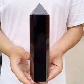2PCS 5.9" Big Obsidian Pillars Natural Crystals Healing Fluorite Wands Polishing Reiki Energy Stone Hexagonal Point Obelisk Large Gemstones for Meditation Gifts (Obsidian /5.8-6.2 inch 2pcs)