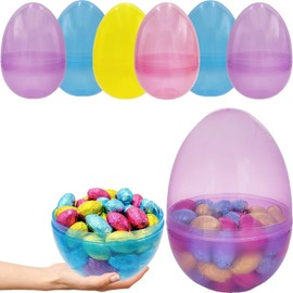 The Dreidel Company 6" Inch Fillable Easter Eggs 6-Pack Jumbo Translucent, Colorful Plastic Jumbo Easter, Stands Upright, Perfect For Egg Hunt (6-Pack)