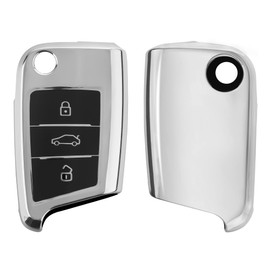 kwmobile Key Cover Compatible with VW Golf 7 MK7 3 Button Car Key Case - Silver High Gloss TPU Protector
