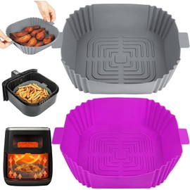 SYNOCARE Air Fryer Silicone Liners Pot for 3 to 5 QT, Air Fryer Silicone Basket Bowl, Reusable Baking Tray Oven Accessories (Set of 2 Square- Pink, Grey)