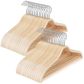 TOPIA HANGER Sleek Wooden Hangers with Non-Slip Rubber Grips, Sweater Hangers No Shoulder Bump, Lightweight Clothes Hangers 30-Pack, 360° Swivel Hook and Pants Bar-CT63N30