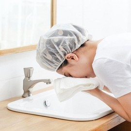 Waterproof Shower Cap Vinyl Hair Cap Headband Shampoo Cap Disposable White Pink 4ea