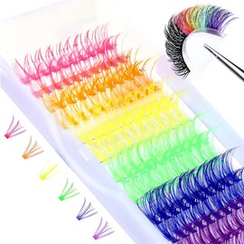 Pack of 120 Colourful False Eyelashes, Single Tuft, False Eyelashes, 6 Colours, Artificial False Eyelashes, Fans, Classic Eyelash Extension for DIY Custom False Eyelashes (14 mm + 16 mm)