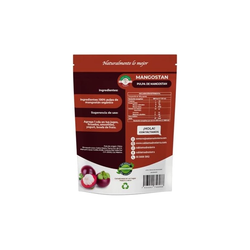 SABIA MADRE TIERRA Mangostán orgánico, 100% pulpa de mangostán, sin