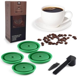 Reusable Coffee Capsule Lids for Original Nespresso Pods Vertuoline, Food Grade Silicone Caps for Any Sizes of Reusable Nespresso Refillable Capsule with Scoop and Brush (Green)