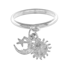 Sterling Silver Sun Moon Star Charm Toe Ring for Women Celestial Symbol 2mm wide size 4