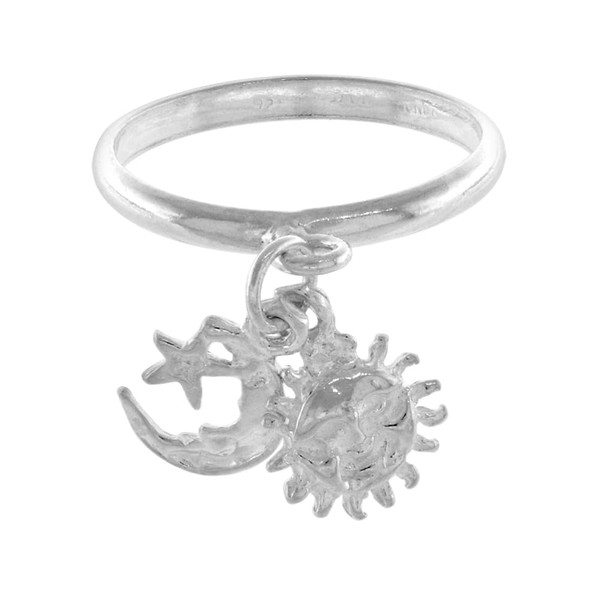 Sterling Silver Sun Moon Star Charm Toe Ring for Women