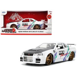 DCD 2002 Nissan Skyline GT-R (R34) RHD White Carbon Hood Graphics Diecast Toy JDM Tuners Series by HKS Power