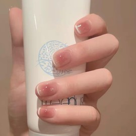 Nail Tips Short Nail Tips False Nail Glue Nail File for Wedding Dating Girls Everyday Use (Pink Blush ,24 Pcs)
