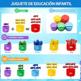 Set Educativo de Pesca para Niños con Peces de Colores y Copas Apilables, Juguete Montessori 1-3 Años para Aprender Colores, Números y Formas, Regalo Educativo Ideal para Niños en Cumpleaños o Navidad