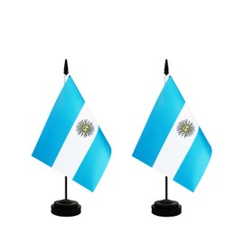 Rotenl 2 Pack Argentina Desk Flag, Argentinian Table Office Flag with Solid Pole and Stand Base, International Country Flag, Festival Celebration, Classroom Meeting Desktop Decoration (Argentina)