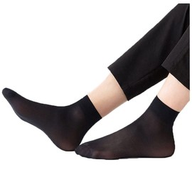 SHTGOI 5 Pairs Men's Ultra Thin Dress Socks Nylon Socks Breathable Transparent Thin Short Stockings Summer Lightweight Silk Stockings Work Business Socks Silk Socks Black