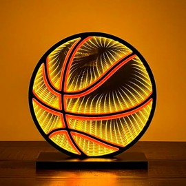 Elumina Decor - Basketball Infinity Mirror Night Light - LED Basketball Nightlight for Kids - USB-Powered With Dimmer Switch - 3D LED Infinity Light - Bedroom Decor For Boys, Girls & Teens - 12" x 13"
