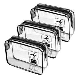 JUNART 3Pcs Clear Travel Toiletry Bags, TSA Approved Cosmetic Makeup Bag, Portable Travel Accessories Airport Airline Compliant Bag for Men and Women (Black)