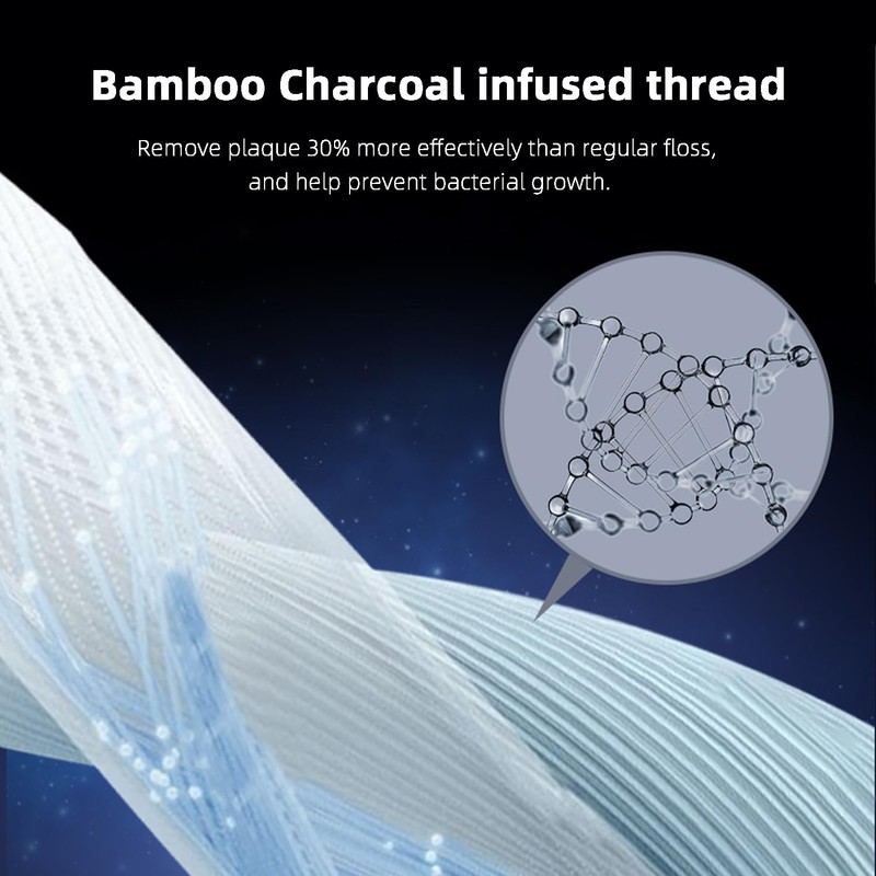 Fawnmum Dental Floss Picks 200Count (4-Pack),Bamboo Charcoal Twin-Line Design,Portable Travel