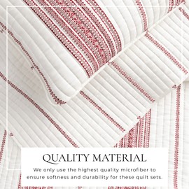 Great Bay Home Full/Queen Reversible Quilt Bedding Set - All Season, Modern, Lightweight Bedspreads - Red Striped Coverlets (Includes 1 Quilt, 2 Pillow Shams)
