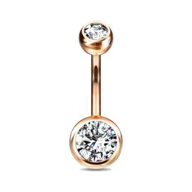 FIFTH CUE 14G G23 Solid Titanium Double Gem Ball Naval Belly Button Ring, Metal, cubic-zirconia