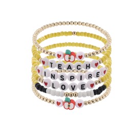 Cooluckday Teacher Bracelets Teacher Appreciation Stackable Stretch Bracelet Love Teach Inspire Clay Bracelets Preppy Jewelry Teacher Gifts, Teacher-2, Metal, created alexandrite