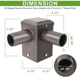Tenon Adapter for 4-Inch Square Poles with Dual 90° Horizontal Tenons – Ideal for Mounting Two Slip Fitter LED Shoebox Lights, Bronze