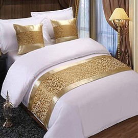 wahome Champagne Floral Bed Runner Throw Bedding Bedspreads Single Queen King Bed Cover Towel for Home Hotel Decoration (2pcs Pillowcases)