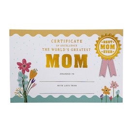 World’s Greatest Mom Certificates with Gold Foil - 12 Pieces