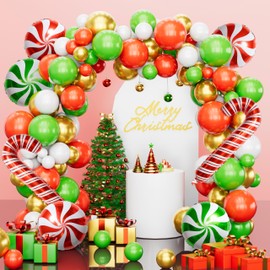 Christmas Balloons Garland Arch Kit Christmas Decorations, 126 PCS Christmas Balloons with Red Green White Gold Balloons Candy Cane Balloons for Christmas Holiday Birthday New Year Party Decorations