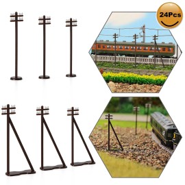 evemodel 24pcs Model N Scale Power Pole 1:160 Telegraph Telephone Poles Railroad Diorama