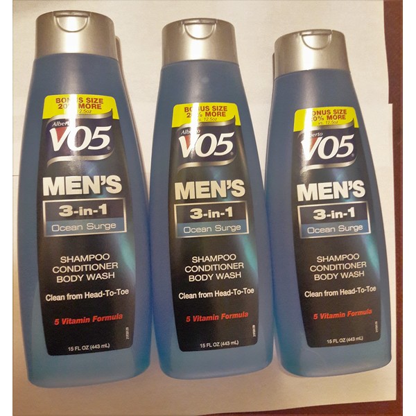 3 Pk, Alberto VO5 Men's 3-in-1 Shampoo Conditioner Body Wash , Ocean Surge 15 fl. oz.