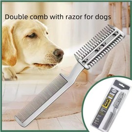 2Pcs Razor Comb for Dogs Cats with Extra Blades Double Sides Pet Razor Comb Trimming & Grooming Hair Cutter Comb Trimmer Grooming Comb for Dog Cat (Silver)