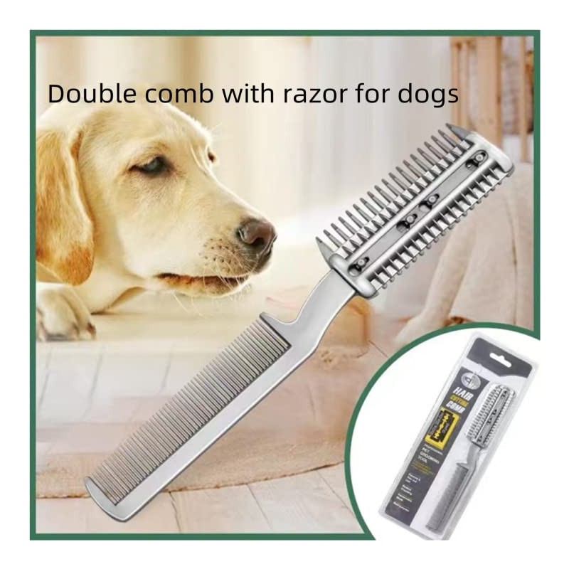 2Pcs Razor Comb for Dogs Cats with Extra Blades Double