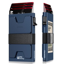 SEMORID Mens Wallet, Slim Wallet for Men, Pop Up Credit Card Holder RFID Blocking, Minimalist Metal Wallet with Cash Band, Aluminum Wallets (Blue+Blue)