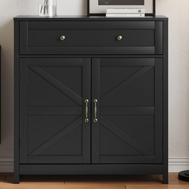Mino Kesper Black Buffet Sideboard with 2 Barn Doors,Bathroom Cabinet with Adjustable Shlef, Storage Cabinet for Kitchen, Living Room, Entryway