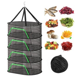 gexuamz Drying Net for Herbs, 4-Layer Herb Dryer Hanging with Top Hook, Plant Drying Net with Zip for Drying Fish, Meat and Flowers, Black