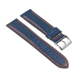 StrapsCo Perforated Leather Rally Quick Release Watch Band Strap - Blue & Orange - 20mm