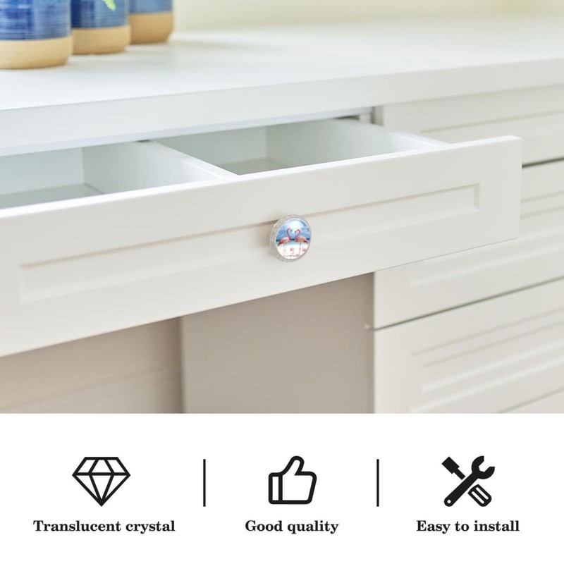 FVQL Transparent Cabinet Knobs Set of 4, Round, Clear, Drawer