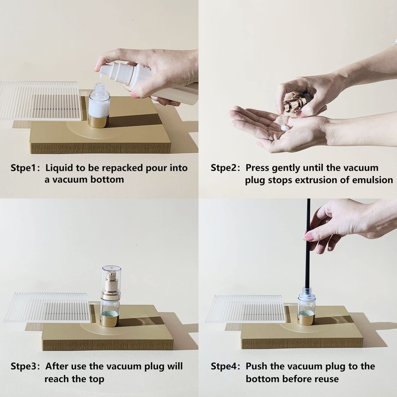 Botella de bomba recargable sin aire, Oro claro/1 oz