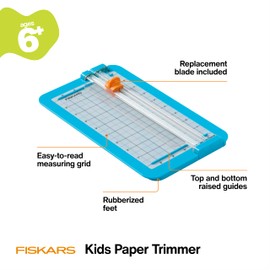 Fiskars Kids Junior Paper Trimmer – Turquoise Safe and Easy Paper Cutter for Crafting and School Projects 7 x 11.5 Inches