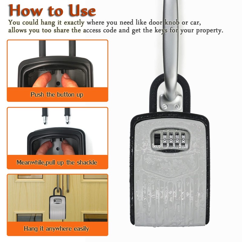 Extra Large Key Storage Security Lock,V-Resourcing Door Knob Mounted,Resettable 4