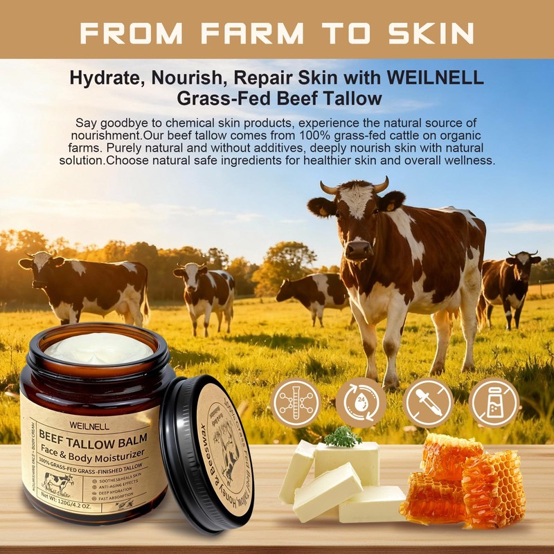 Beef Tallow Cream for Face & Body, Beef Tallow and