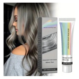 Tinte De Cabello Plateado Extracto De Esencia Natural 2 En 1, Crema Tinte Natural Gris Plata, Tinte Plateado Metálico, Tinte Gris Plateado Permanente,