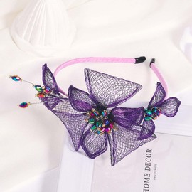 IYOU Women Copper Wire Headbands Purple Flower Hair Bands Handmade Vintage Prom Bridal Wedding Hair Accessories for Bride Bridesmadi Guest