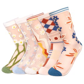JTYKUYR 6 Pairs Womens Floral Sheer Socks, Summer Transparent Thin Mesh Ankle Lace Jacquard Socks