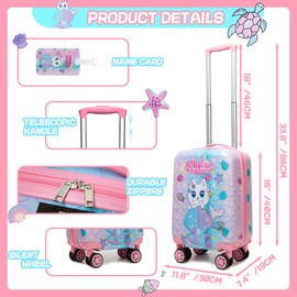 Inprof Cute Cat Kid’s Luggage Set 2 Piece Suitcase Set 16’’ Hardside Luggage with Spinner Wheels Girls Boys Carry on Toddler Luggage Travel Rolling Luggage Airline Approved