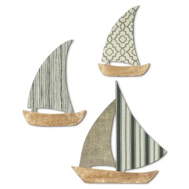 Putuo Decor Coastal Sailboat Wall Decor Set of 3, Nautical Boat Sculptures with Metal Hook Design, Beach Cottage Core Wall Art for Nursery Bathroom Bedroom Coastal Decor for Home