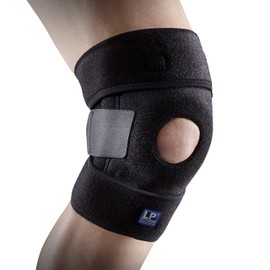 LP SUPPORT 733-KM Breathable Knee Support - Open Wrap Knee Bandage Adjustable - for Sports and Everyday Use, Size: Regular, Colour: 1 x Black