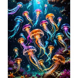 Paint By Numbers Kit For Adults Beginner, Colourful Jellyfish Adult Paint By Number Kits On Canvas Ocean Animal Adults' Paint-By-Number Kits Diy Oil Painting Kits For Gift Home Wall Decor 16x20 Inch