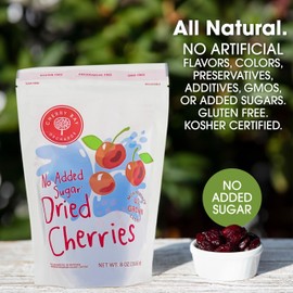 Cherry Bay Orchards - Dried Unsweetened Montmorency Tart Cherries - No Added Sugar - 8oz Bag -100% Domestic, All Natural, Kosher Certified, Gluten Free, and GMO Free - Packed in a Resealable Pouch