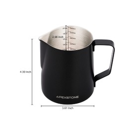 Apexstone 20 oz Black Espresso Steaming Pitcher, Espresso Milk Frothing Pitcher 20 oz Black, Coffee Milk Frothing Cup, Coffee Steaming Pitcher 20 oz/600 ml